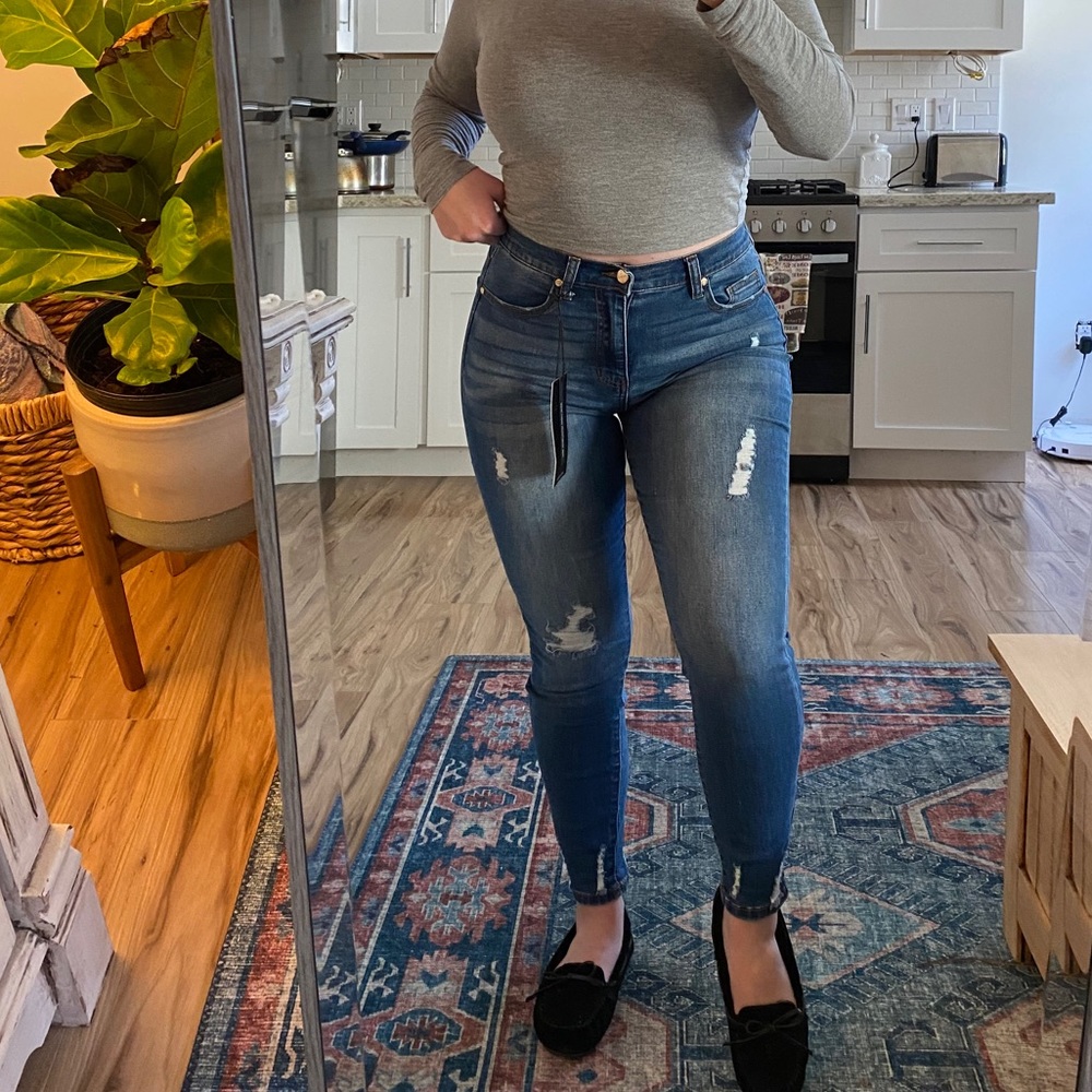 The Kontour high rise blue ripped jeans